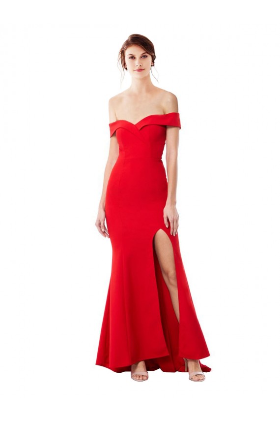 Rouge Sirène Épaule Dénudée Crêpe Stretch Longue Formelles Robes demoiselle d'honneur / Robes de soirée / Robes de bal Prix Réduit