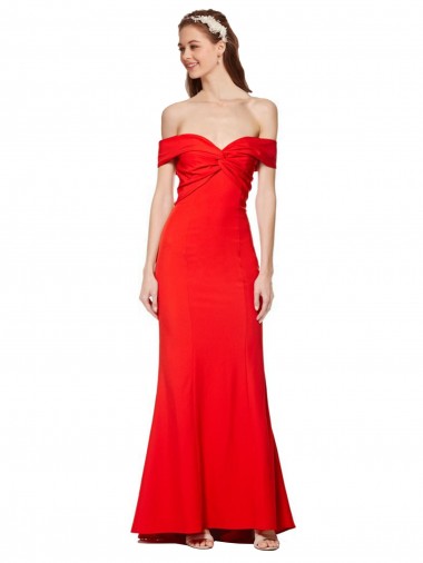 Rouge Sirène Épaule Dénudée Crêpe Stretch Longue Formelles Robes demoiselle d'honneur / Robes de soirée / Robes de bal Prix Réduit