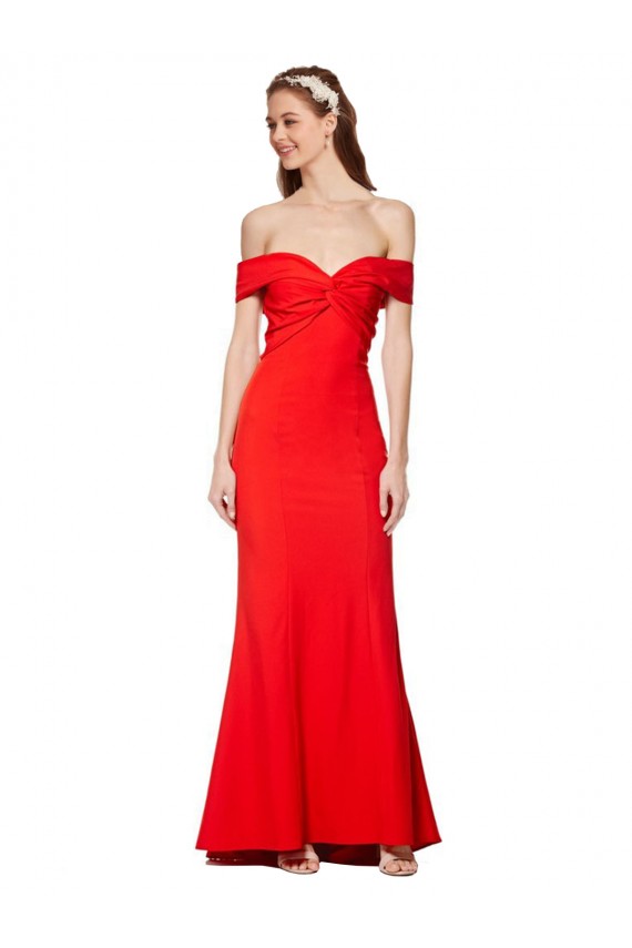 Rouge Sirène Épaule Dénudée Crêpe Stretch Longue Formelles Robes demoiselle d'honneur / Robes de soirée / Robes de bal Prix Réduit
