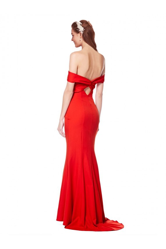 Rouge Sirène Épaule Dénudée Crêpe Stretch Longue Formelles Robes demoiselle d'honneur / Robes de soirée / Robes de bal Prix Réduit