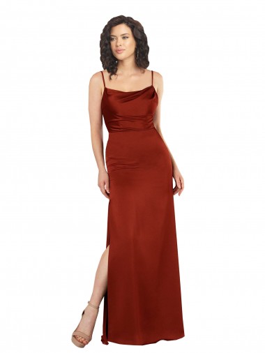Rouge Trapèze Bretelles spaghetti Col Carré Satiné Soyeux Longue Formelles Robes demoiselle d'honneur / Robes de soirée / Robes de bal Prix Réduit