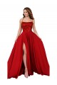 Rouge Trapèze Bretelles spaghetti Col Carré Spandex Dentelle Longue Robes demoiselle d'honneur / Robes de bal Prix Réduit