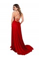 Rouge Trapèze Bretelles spaghetti Col Carré Spandex Dentelle Longue Robes demoiselle d'honneur / Robes de bal Prix Réduit