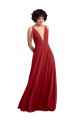 Rouge Trapèze Col V Mousseline Longue Robes demoiselle d'honneur Prix Réduit