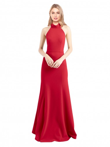 Rouge Trapèze Licou Col Haut Crêpe Stretch Longue Formelles Robes demoiselle d'honneur / Robes de soirée / Robes de bal Prix Réduit