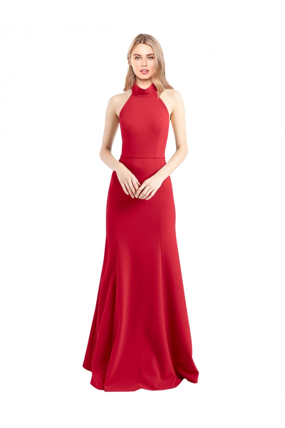 Rouge Trapèze Licou Col Haut Crêpe Stretch Longue Formelles Robes demoiselle d'honneur / Robes de soirée / Robes de bal Prix Réduit