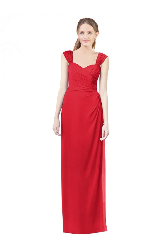 Rouge Trapèze Mousseline Longue Robes demoiselle d'honneur Prix Réduit
