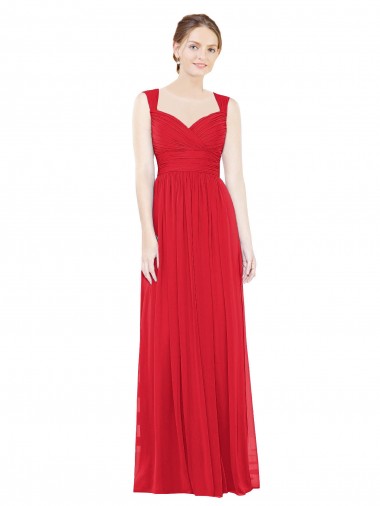 Rouge Trapèze Mousseline Longue Robes demoiselle d'honneur Prix Réduit