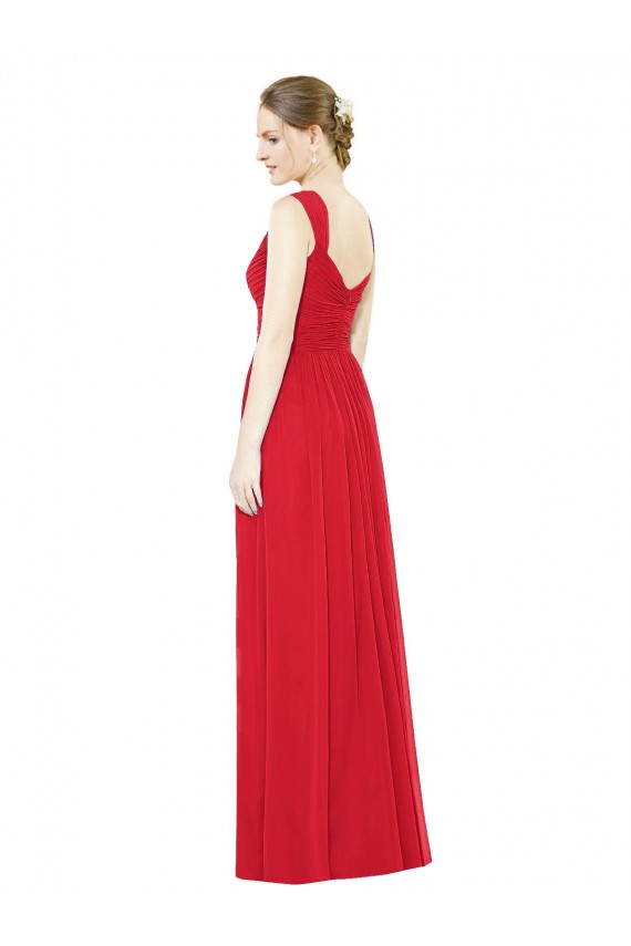 Rouge Trapèze Mousseline Longue Robes demoiselle d'honneur Prix Réduit
