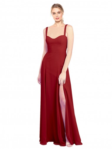 Rouge Trapèze Mousseline Longue Robes demoiselle d'honneur Prix Réduit