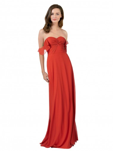 Rouge Trapèze Sans bretelle Mousseline Longue Robes demoiselle d'honneur Prix Réduit