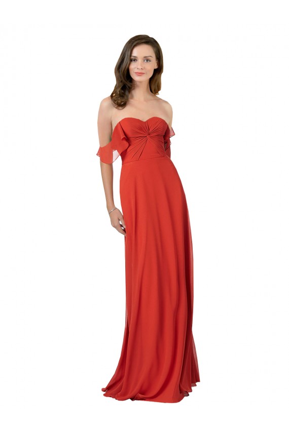 Rouge Trapèze Sans bretelle Mousseline Longue Robes demoiselle d'honneur Prix Réduit