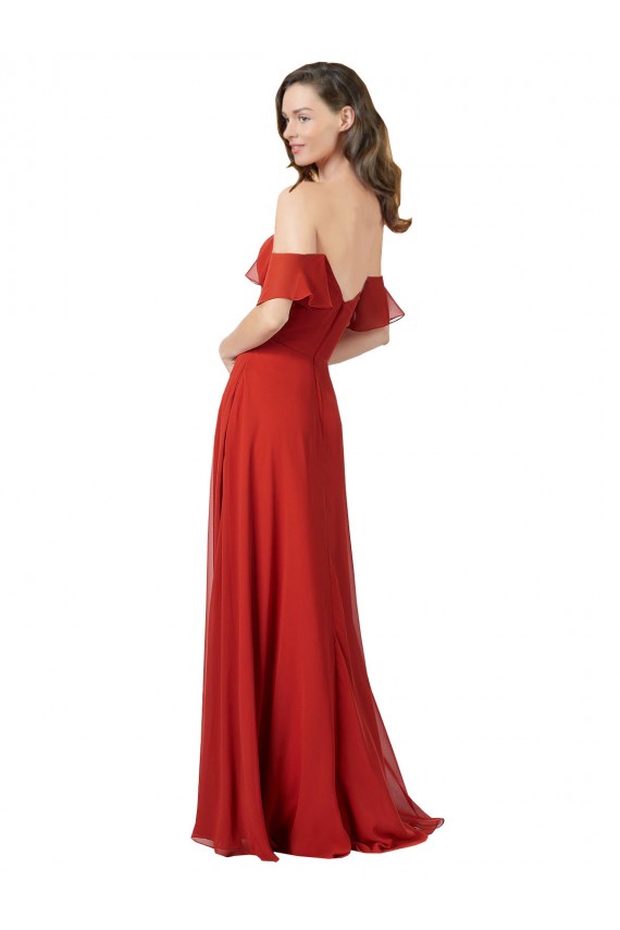 Rouge Trapèze Sans bretelle Mousseline Longue Robes demoiselle d'honneur Prix Réduit