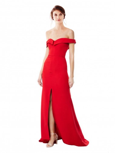 Rouge Trapèze Épaule Dénudée Crêpe Stretch Longue Formelles Robes demoiselle d'honneur / Robes de soirée / Robes de bal Prix Réduit