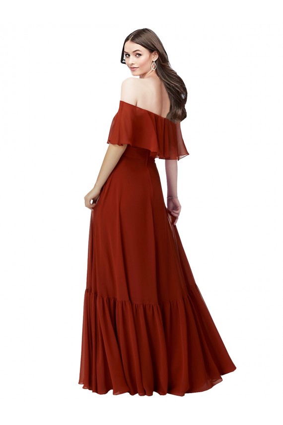 Rouge Trapèze Épaule Dénudée Mousseline Longue Robes demoiselle d'honneur Prix Réduit