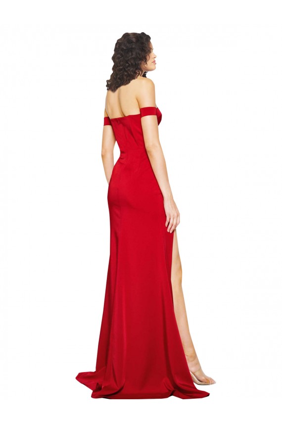 Rouge Trapèze Épaule Dénudée Satiné Soyeux Longue Formelles Robes demoiselle d'honneur / Robes de soirée / Robes de bal Prix Réduit