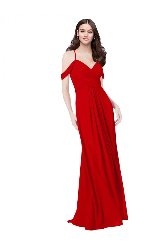 Rouge foncé Trapèze Col V Mousseline Longue Robes demoiselle d'honneur Prix Réduit