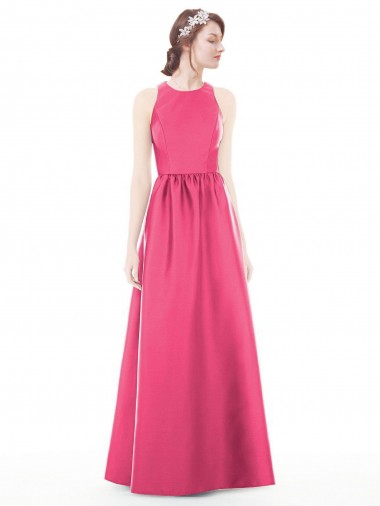 Rubis Trapèze Col bijou Satiné Longue Robes demoiselle d'honneur Prix Réduit