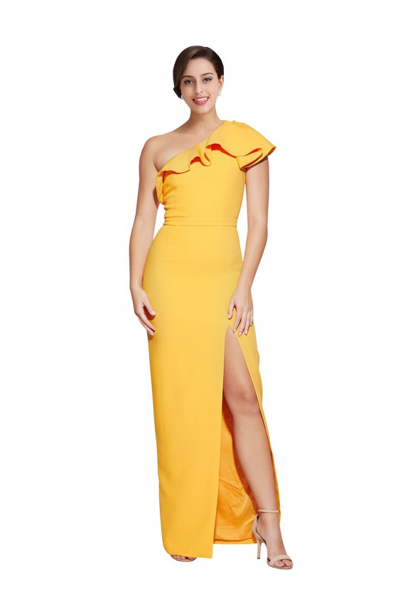 Safran Fourreau Crêpe Stretch Longue Formelles Robes demoiselle d'honneur / Robes de soirée / Robes de bal Prix Réduit