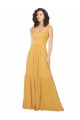 Safran Trapèze Col Carré Mousseline Longue Robes demoiselle d'honneur Prix Réduit