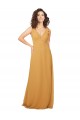 Safran Trapèze Col V Mousseline Longue Robes demoiselle d'honneur Prix Réduit