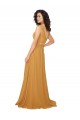 Safran Trapèze Col V Mousseline Longue Robes demoiselle d'honneur Prix Réduit
