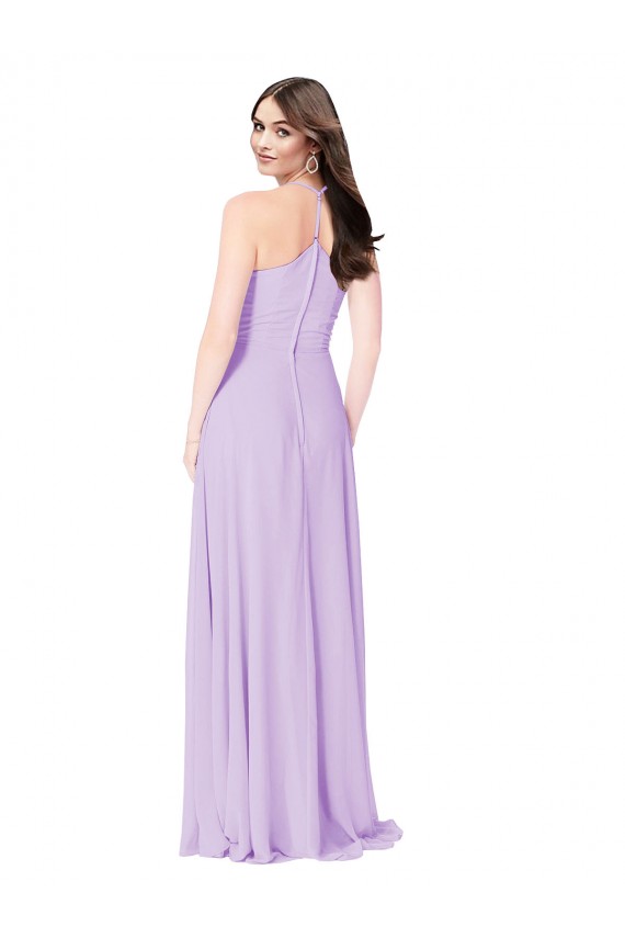 Safran Trapèze Col V Mousseline Longue Robes demoiselle d'honneur Prix Réduit