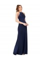 Saphir Fourreau Col Haut Satiné Soyeux Longue Formelles Robes demoiselle d'honneur / Robes de soirée / Robes de bal Prix Réduit