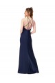 Saphir Fourreau Col Haut Satiné Soyeux Longue Formelles Robes demoiselle d'honneur / Robes de soirée / Robes de bal Prix Réduit