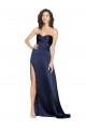 Saphir Trapèze Col Haut Satiné Soyeux Longue Formelles Robes demoiselle d'honneur / Robes de soirée / Robes de bal Prix Réduit