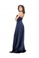 Saphir Trapèze Col Haut Satiné Soyeux Longue Formelles Robes demoiselle d'honneur / Robes de soirée / Robes de bal Prix Réduit