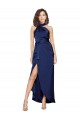 Saphir Trapèze Licou Col Haut Satiné Soyeux Longue Asymétrique Formelles Robes demoiselle d'honneur / Robes de soirée / Robes de bal Prix Réduit