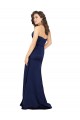 Saphir Trapèze Sans bretelle Satiné Soyeux Longue Formelles Robes demoiselle d'honneur / Robes de soirée / Robes de bal Prix Réduit