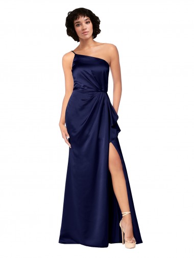 Saphir Trapèze Satiné Soyeux Longue Formelles Robes demoiselle d'honneur / Robes de soirée / Robes de bal Prix Réduit