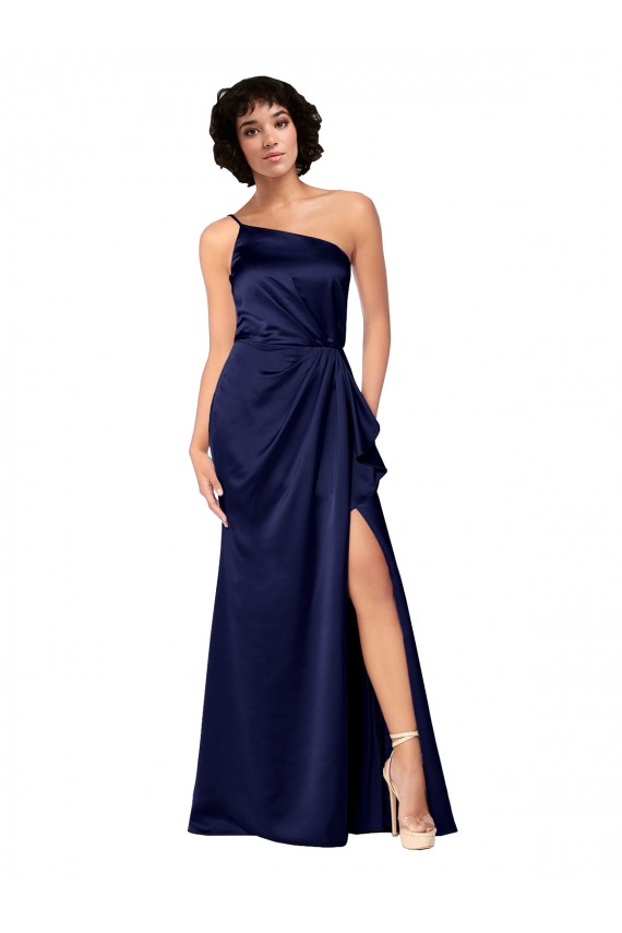 Saphir Trapèze Satiné Soyeux Longue Formelles Robes demoiselle d'honneur / Robes de soirée / Robes de bal Prix Réduit