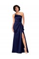 Saphir Trapèze Satiné Soyeux Longue Formelles Robes demoiselle d'honneur / Robes de soirée / Robes de bal Prix Réduit