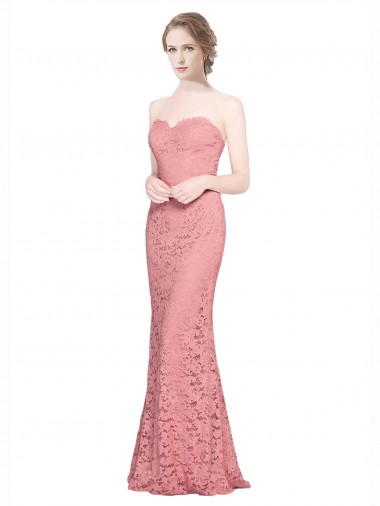 Saumon Sirène Sans bretelle Dentelle Longue Robes demoiselle d'honneur / Robes de bal Prix Réduit
