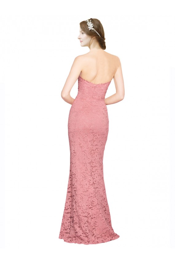 Saumon Sirène Sans bretelle Dentelle Longue Robes demoiselle d'honneur / Robes de bal Prix Réduit