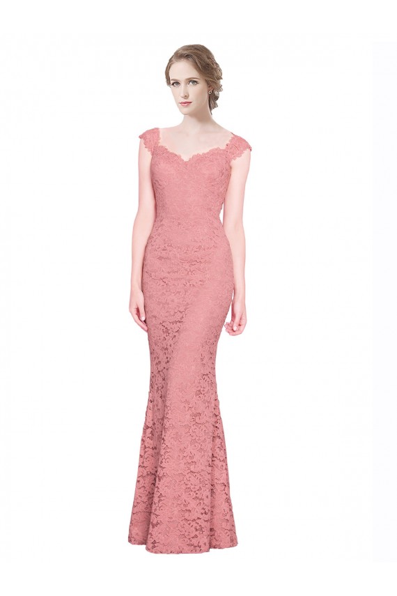 Saumon Sirène Sans bretelle Dentelle Longue Robes demoiselle d'honneur / Robes de bal Prix Réduit