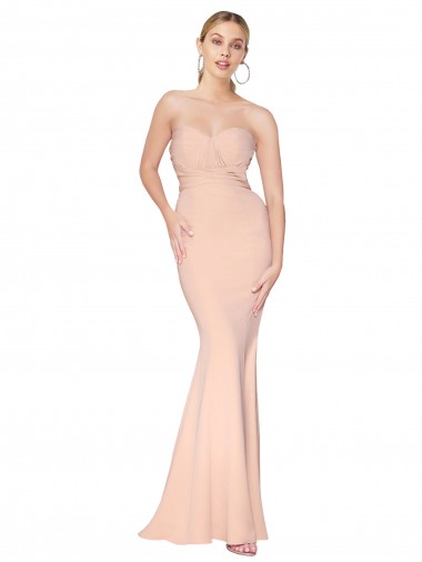 Sirène Col Haut Crêpe Stretch Longue Formelles Robes demoiselle d'honneur / Robes de soirée / Robes de bal Prix Réduit