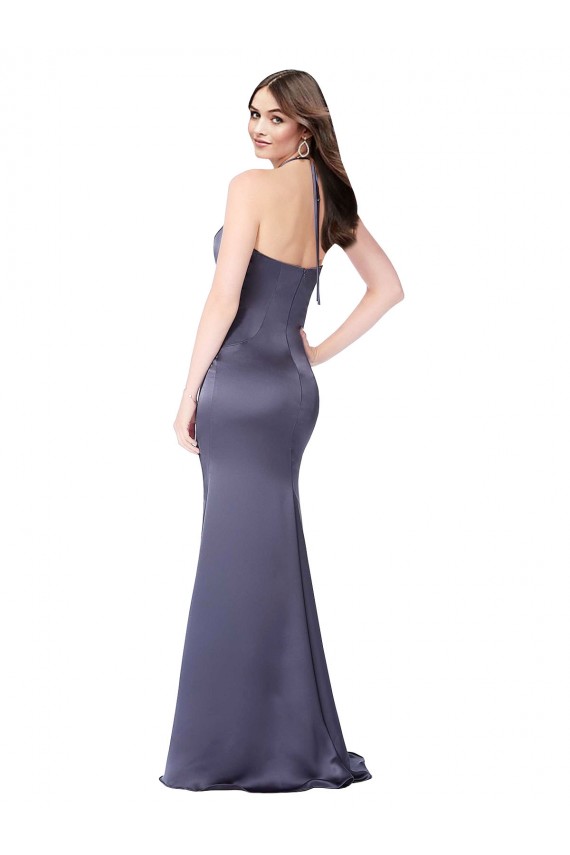 Sirène Licou Satiné Soyeux Longue Formelles Robes demoiselle d'honneur / Robes de soirée / Robes de bal Prix Réduit