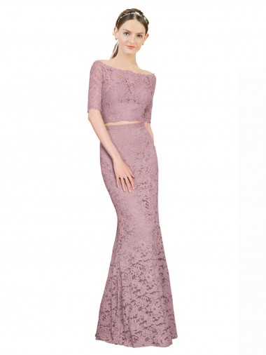 Sirène Épaule Dénudée Dentelle Longue Robes demoiselle d'honneur / Robes de bal Prix Réduit