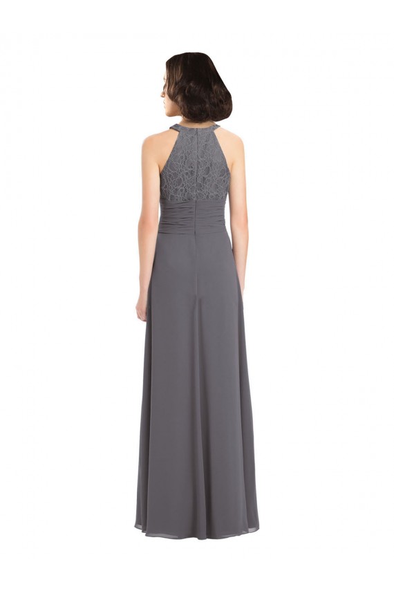 Stormy Silver Trapèze Licou Mousseline Dentelle Longue Robes demoiselle d'honneur Prix Réduit