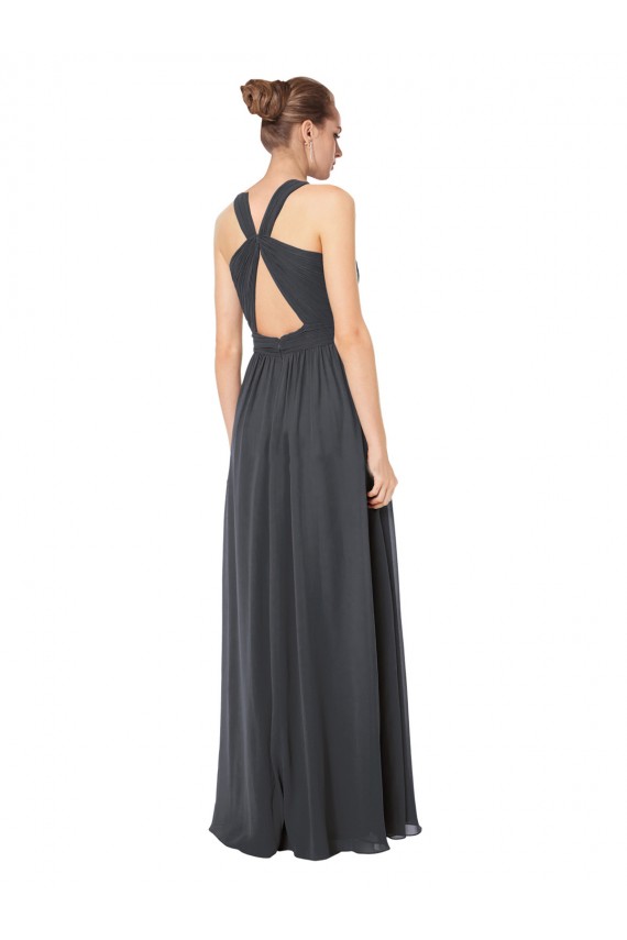 Stormy Silver Trapèze Licou Mousseline Longue Robes demoiselle d'honneur Prix Réduit