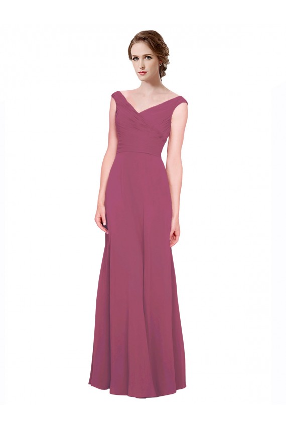 Taupe Trapèze Col V Mousseline Longue Robes demoiselle d'honneur Prix Réduit