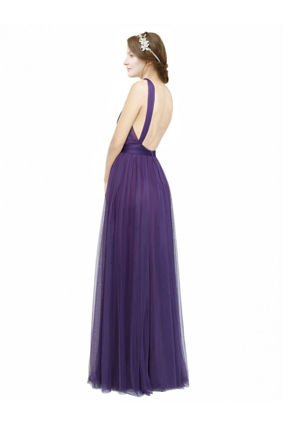 Trapèze Bretelles spaghetti Bateau Tulle Longue Robes demoiselle d'honneur Prix Réduit