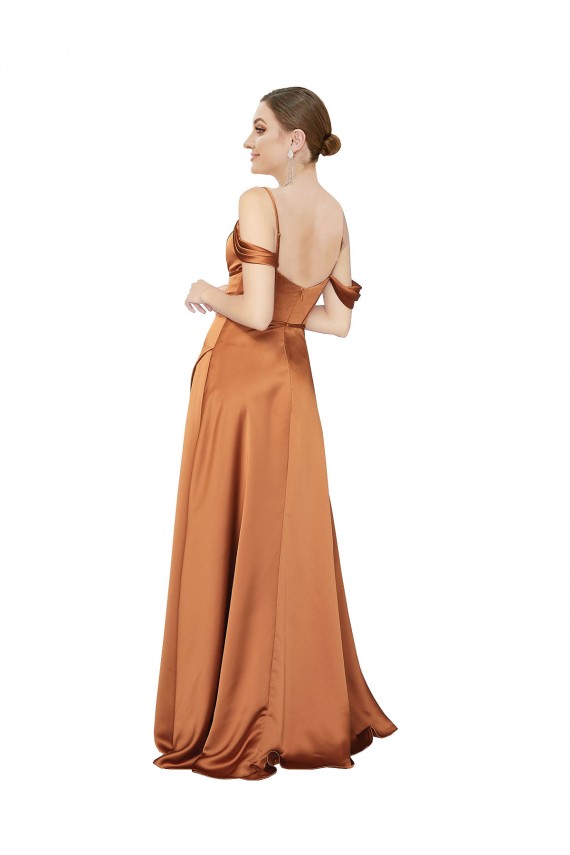 Trapèze Bretelles spaghetti Satiné Soyeux Longue Formelles Robes demoiselle d'honneur / Robes de soirée / Robes de bal Prix Réduit