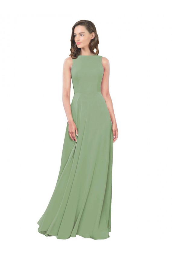 Trapèze Col Carré Col Haut Mousseline Longue Robes demoiselle d'honneur Prix Réduit