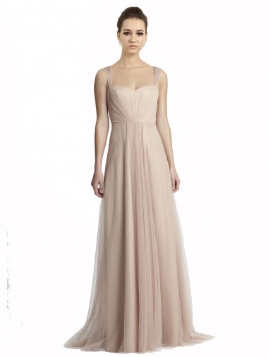 Trapèze Col Carré Tulle Longue Robes demoiselle d'honneur Prix Réduit