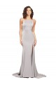 Trapèze Col Haut Balayage train Satiné Stretch Longue Formelles Robes demoiselle d'honneur / Robes de soirée / Robes de bal Prix Réduit